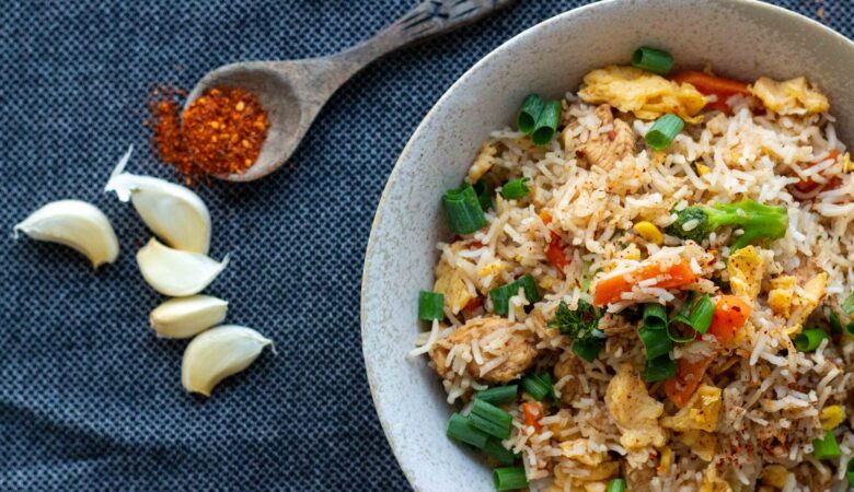 Vegetable Rice With Fresh Red Chillies